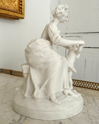 Manufacture de Sèvres : scena galante del XVIII secolo - la lezione dell'amore, biscotto firmato