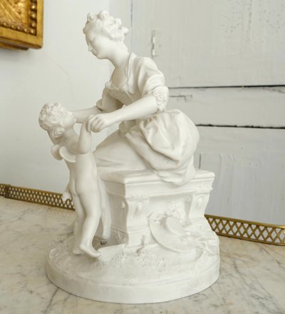 Manufacture de Sèvres : scena galante del XVIII secolo - la lezione dell'amore, biscotto firmato