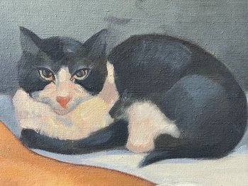 « Nu au chat », huile sur toile de G. J. Matthey, France, Art Déco, circa 1935