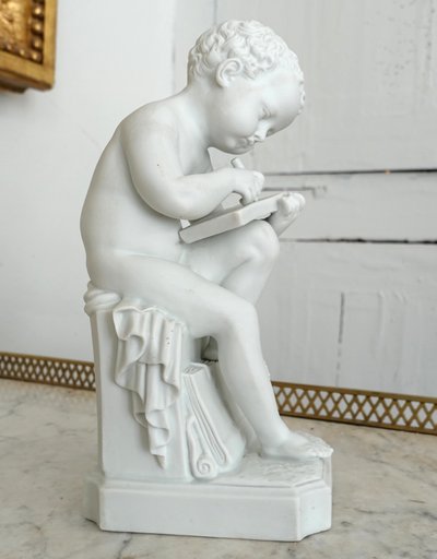 Putto, allegoria della scrittura in porcellana biscuit dopo Canova - Manifattura Samson