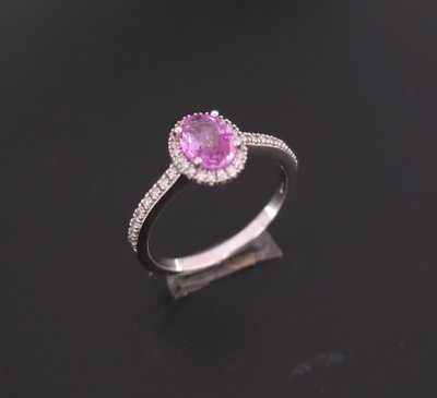 Pink sapphire ring, diamond-paved setting, 18-carat white gold.