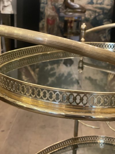 Rolltisch, Bar aus Messing und Rauchglas -Frankreich Jahr 1950-1960