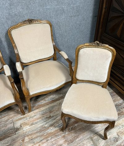 Suite of Louis XV style chairs in molded and carved wood, circa 1900