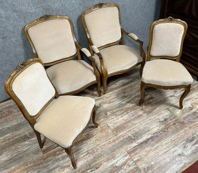 Suite of Louis XV style chairs in molded and carved wood, circa 1900