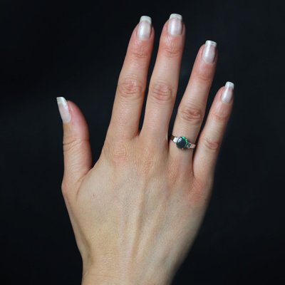 Bague opale noire et diamants or blanc