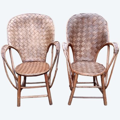 coppia di poltrone in castagno intrecciato