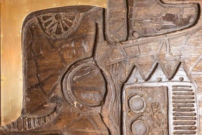 V. de Segonzac. Modernist triptych in carved wood. Contemporary. LS66703002