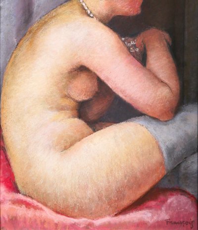 Gustave François 1883-1964 Nude Woman With Grey Stockings, Pastel, Circa 1924-30 Art Deco Painting
