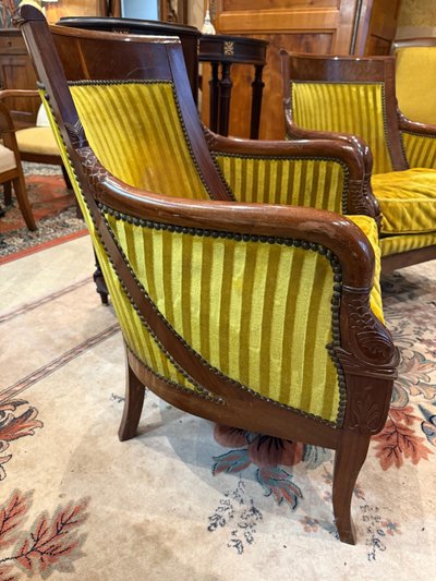 Paire de Bergères Gondole  Empire en Acajou et placage Acajou -  XIXème