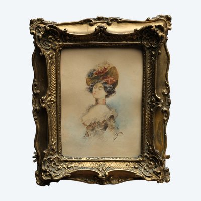 Aquarell Ende 19. Jh. - Porträt einer Kurtisane - Valdes