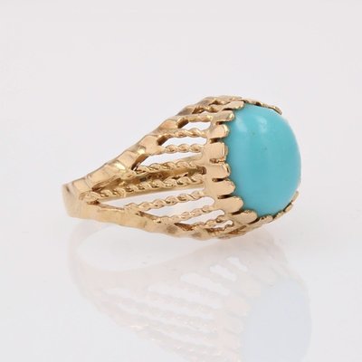 Bague or dôme torsadé pierre turquoise