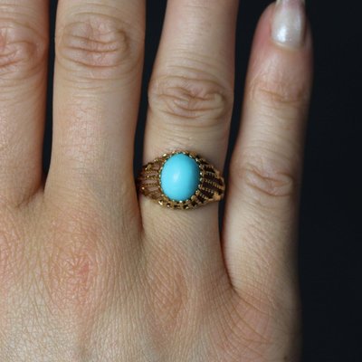Bague or dôme torsadé pierre turquoise