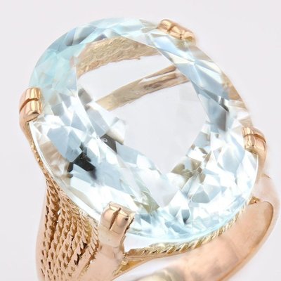 Anello d'oro rosa vintage con acquamarina