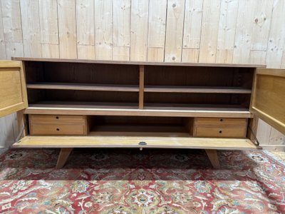 Sideboard aus massiver Eiche mit Kompassfüßen, 1950