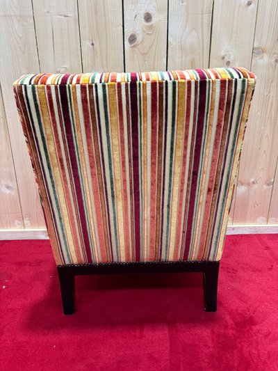 Art deco armchair in multicolored striped fabric