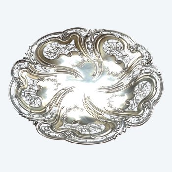 Magnifica tazza traforata su piedistallo Art Nouveau in argento massiccio, marchio di garanzia