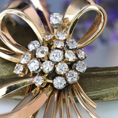 Spilla a fiocco vintage in oro rosa e diamanti