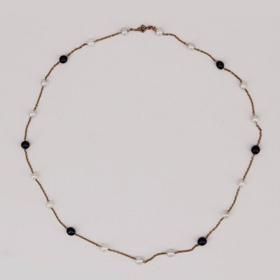 Collier or jaune perles de culture blanches et grises