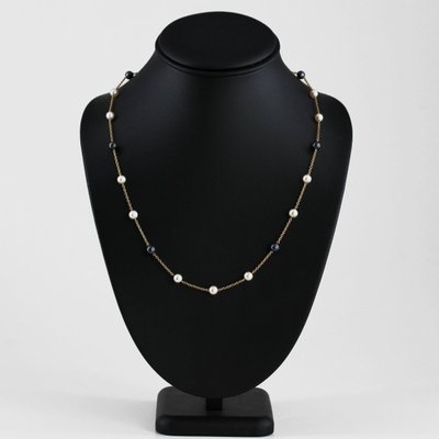 Collier or jaune perles de culture blanches et grises