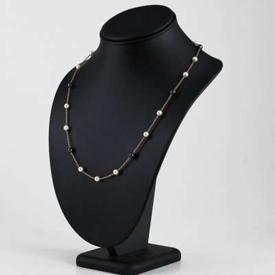 Collier or jaune perles de culture blanches et grises
