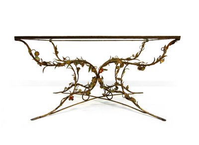 Table basse en fer forgé et verre, XXe siècle