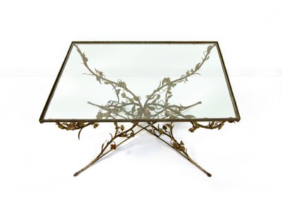 Table basse en fer forgé et verre, XXe siècle