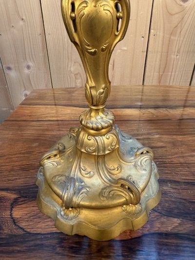Pair of Louis XV style candelabra in gilded bronze signed Ferdinand Barbedienne