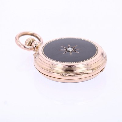 Montre de col émail noir étoile diamantée