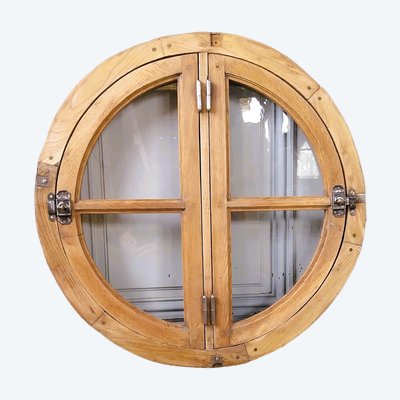 Rundes Fenster, Ochsenauge XIX. Jh. aus Eiche Flügel Tür Holzverkleidung