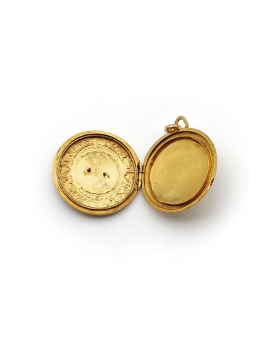 Anhänger, der einen emaillierten Blumenkorb aus 18k Gold öffnet, antikes Medaillon, Jugendstil-Schmuckstück, Korb
