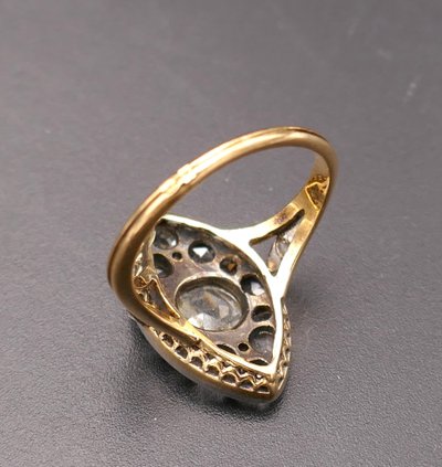 Importante Bague Marquise Diamants Taille Rose, Or Et Platine.