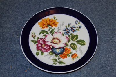 14 piatti in porcellana con disegno floreale su fondo blu reale XX secolo