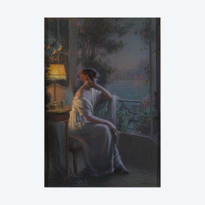 Delphin Enjolras, "Rêverie", Pastel signed.