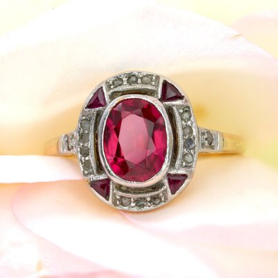 Antiker Art-Deco-Ring mit Diamanten und Rubinen, Verneuil