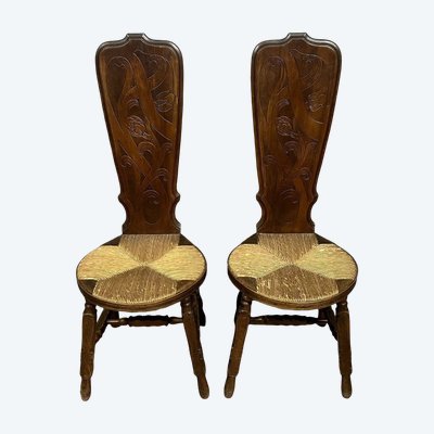 GALLÉ Emile (1846–1904) (zugeschrieben) Ein prächtiges Paar Tritthocker mit hoher Rückenlehne