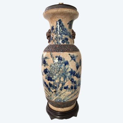 Nanjing porcelain baluster vase lamp decorated with birds and foliage