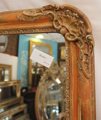 Miroir Ancien Feuille d'Or, Patine, Glace Mercure 65 X 83 Cm