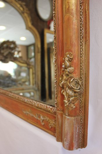 Miroir Ancien Feuille d'Or, Patine, Glace Mercure 65 X 83 Cm