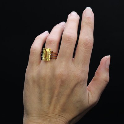 Bague or rose citrine sertie à griffes