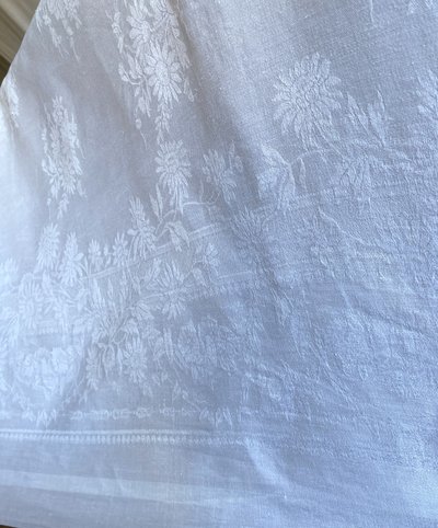 Tovaglia e i suoi 12 asciugamani in lino damascato - Monogramma H L - XIX secolo