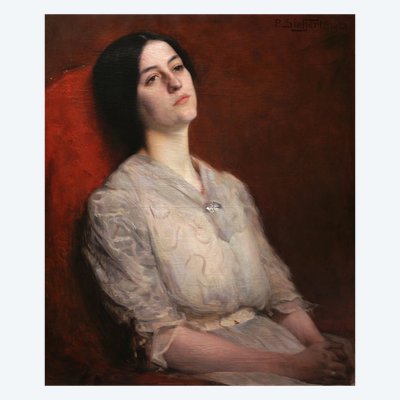 Paul Sieffert, Portrait Of A Pensive Woman In A Red Armchair