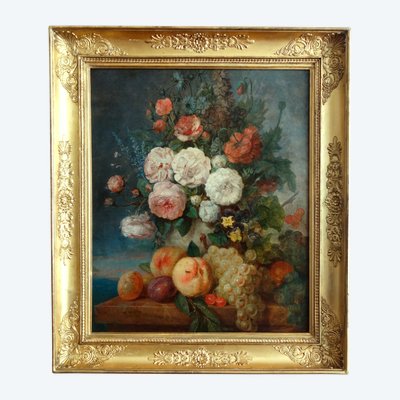 Natura morta, inizio XIX secolo, seguace di van Spaendonck: mazzo di fiori - 58 cm x 70 cm