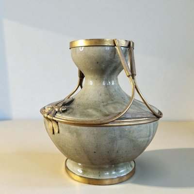 Vase monté Art Nouveau en grès  signé F. Normand / Puisaye