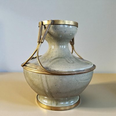 Vase monté Art Nouveau en grès  signé F. Normand / Puisaye