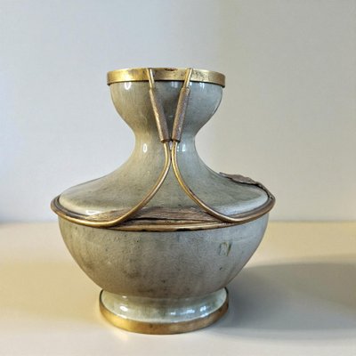 Vase monté Art Nouveau en grès  signé F. Normand / Puisaye