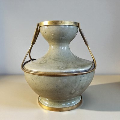 Vase monté Art Nouveau en grès  signé F. Normand / Puisaye