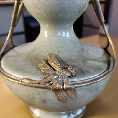 Vase monté Art Nouveau en grès  signé F. Normand / Puisaye
