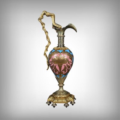 Pair of Bronze & Cloisonné Enamel Ewers, Napoleon III Period – Mid-19th Century