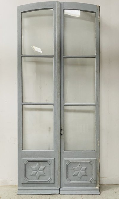 Double passage doors in patinated wood, 19th century