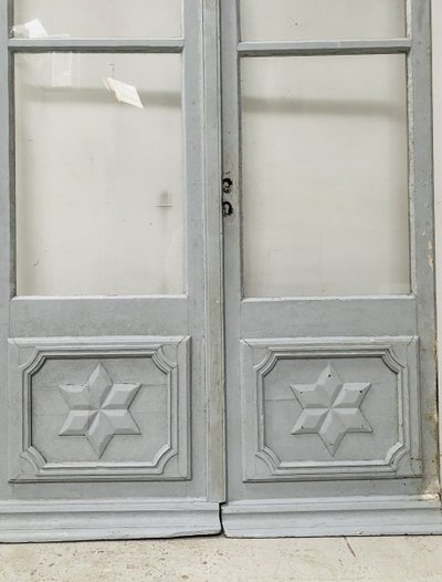 Double passage doors in patinated wood, 19th century